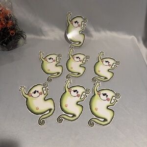 Vintage Halloween Ghost 7” Glossy Card Stock Gift Tags Crafting Scrapbooking-Set